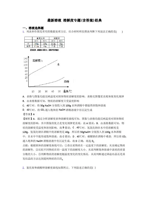 最新溶液 溶解度专题(含答案)经典