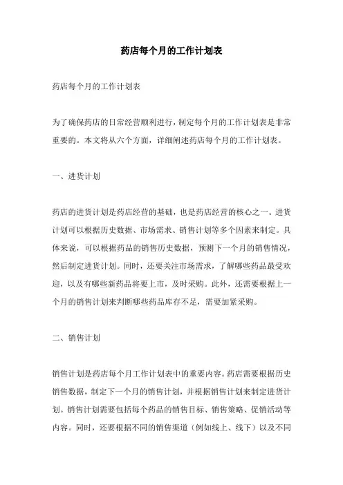 药店每个月的工作计划表
