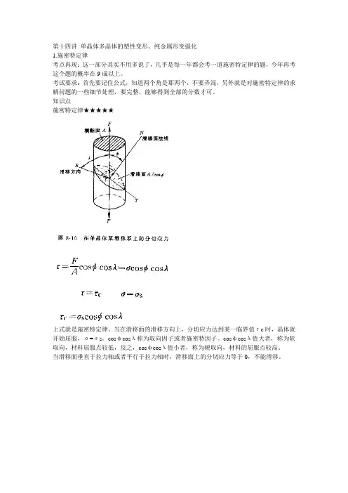 第14讲单晶体多晶体的塑性变形、纯金属形变强化
