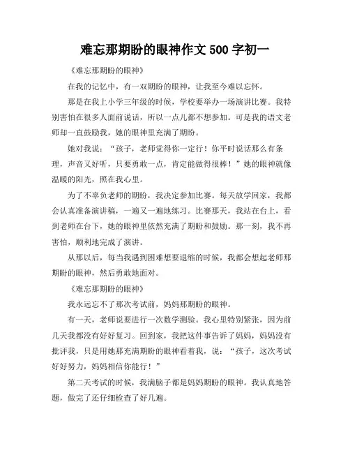 难忘那期盼的眼神作文500字初一