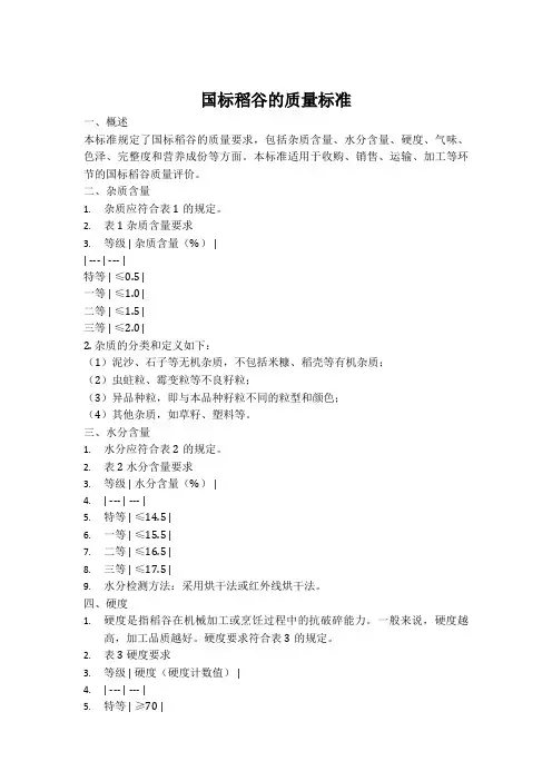 国标稻谷的质量标准