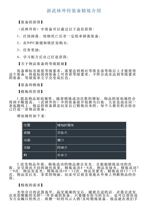 新武林外传装备精炼介绍