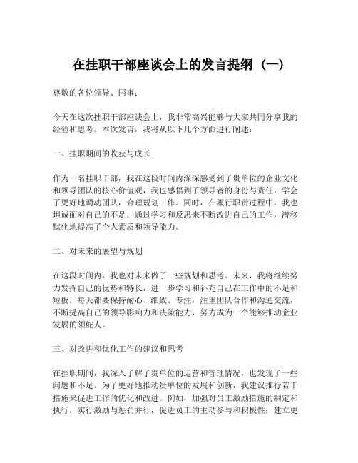在挂职干部座谈会上的发言提纲 (一)