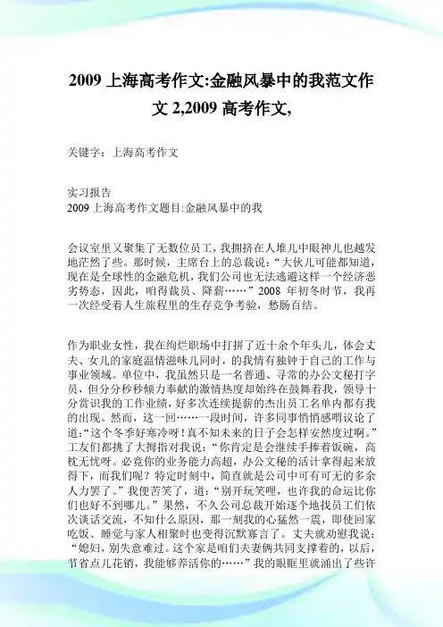 2009上海高考作文-金融风暴中的我例文作文2100字,2009高考作文,.doc
