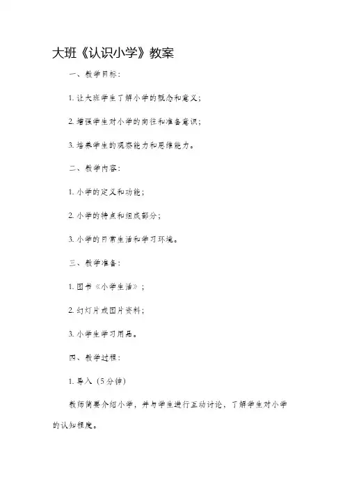 大班《认识小学》市公开课获奖教案省名师优质课赛课一等奖教案
