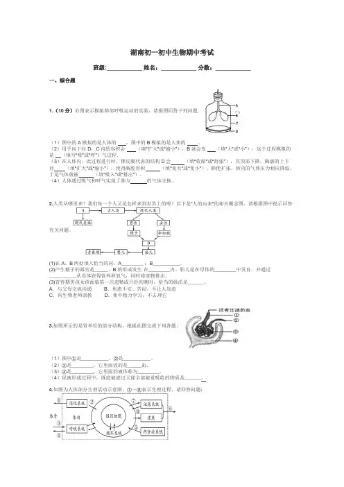 湖南初一初中生物期中考试带答案解析
