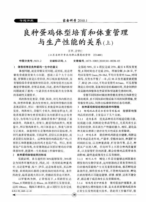 良种蛋鸡体型培育和体重管理与生产性能的关系(上)