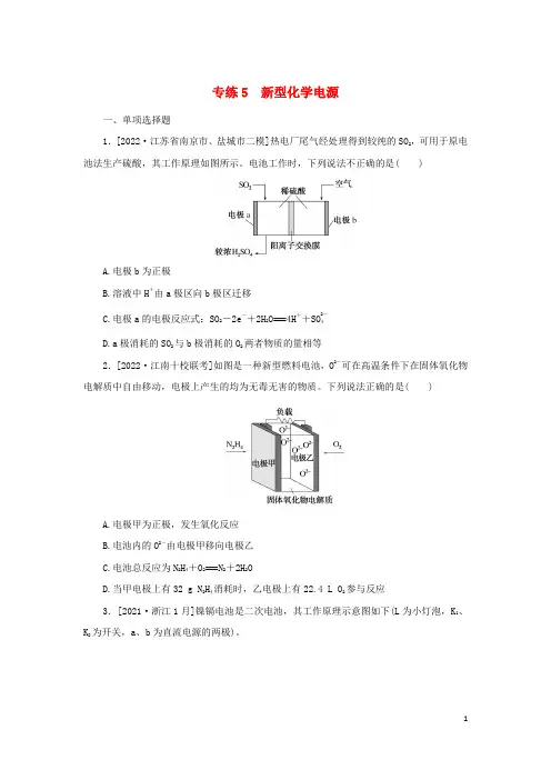 2023新教材高考化学二轮专题复习 专练5 新型化学电源