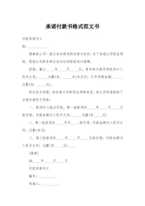 承诺付款书格式范文书