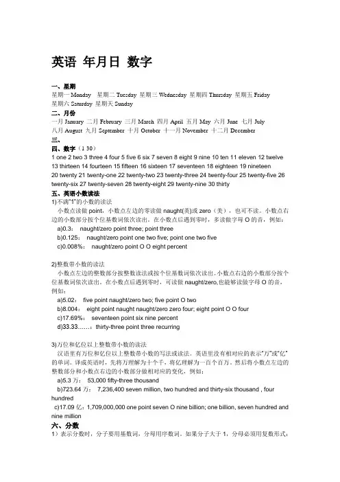 年月日时刻、数字、各种符号的英语读法