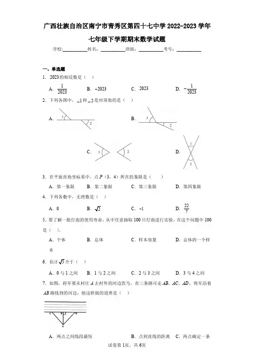 广西壮族自治区南宁市青秀区第四十七中学2022-2023学年七年级下学期期末数学试题
