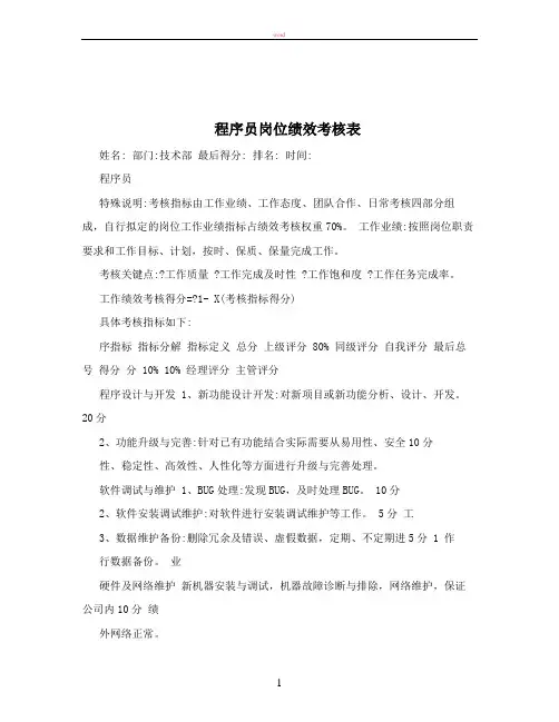 程序员岗位绩效考核表