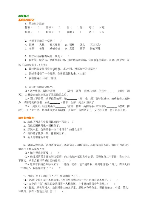 《阿长与〈山海经〉》巩固练习