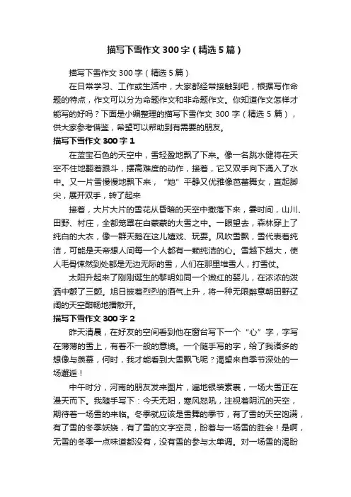 描写下雪作文300字（精选5篇）