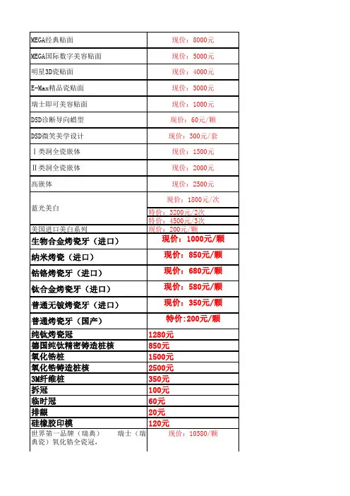 口腔yake价格表