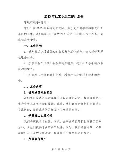 2023年社工小组工作计划书 