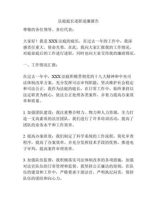 法庭庭长述职述廉报告