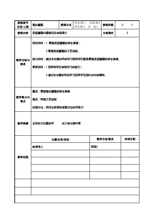石油化工技术专业《5 .13催化重整仿真概述及工艺流程简介》