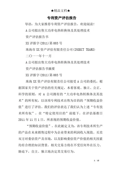 专利资产评估报告