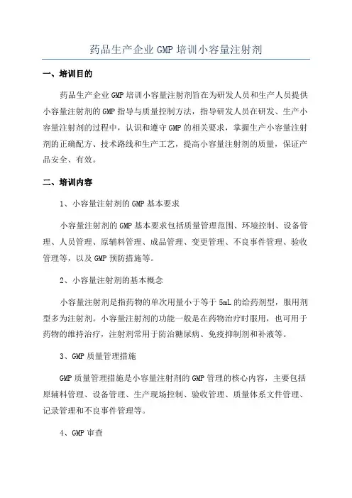 药品生产企业GMP培训小容量注射剂