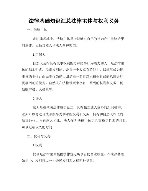 法律基础知识汇总法律主体与权利义务