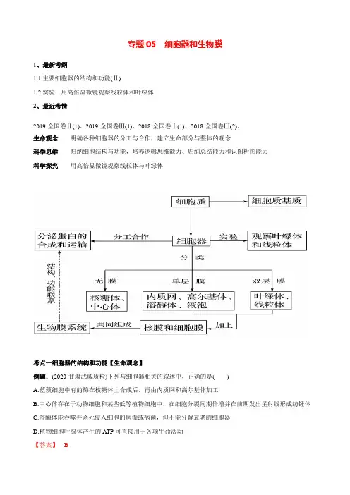 【新高考】高三生物一轮复习专题05 细胞器和生物膜(知识点+练习  讲解)