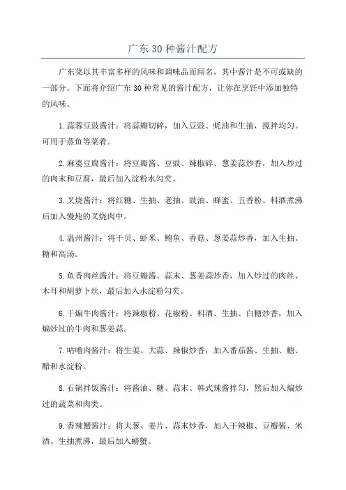 广东30种酱汁配方