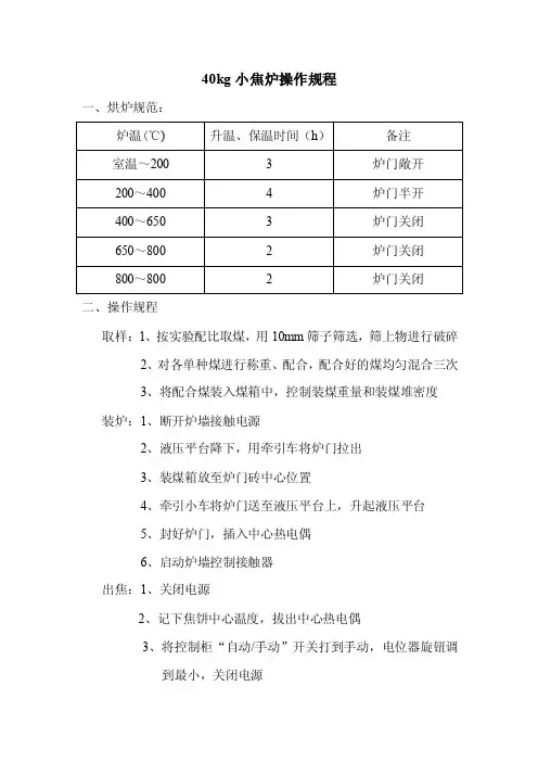 40kg小焦炉操作规程