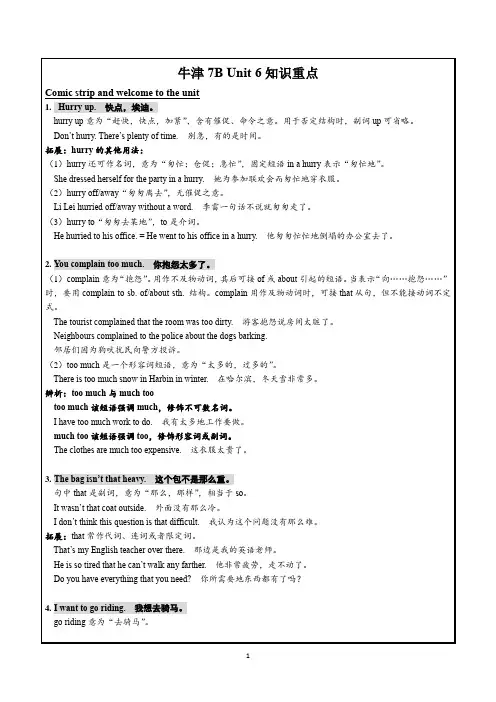 牛津译林版七年级下册  Unit 6词汇、语法梳理