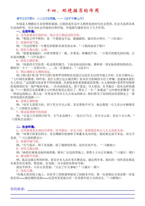 中考语文复习资料 14  环境描写的作用