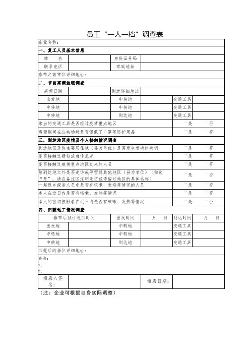 员工“一人一档”调查表
