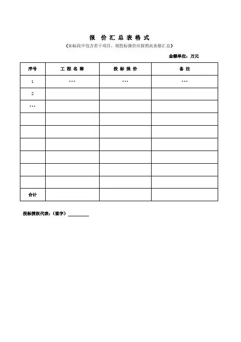 报 价 汇 总 表 格 式