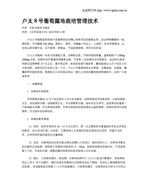 户太8号葡萄露地栽培管理技术