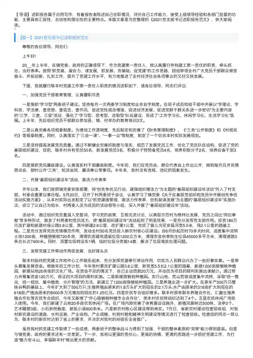 2021党支部书记述职报告范文