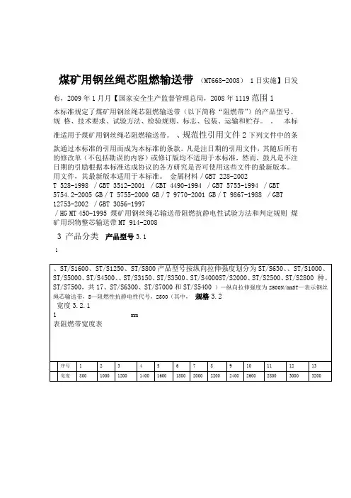 完整word版煤矿用钢丝绳芯阻燃输送带MT668 2008讲解