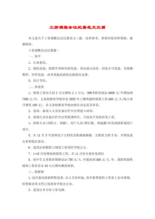 工资调整会议纪要范文三篇