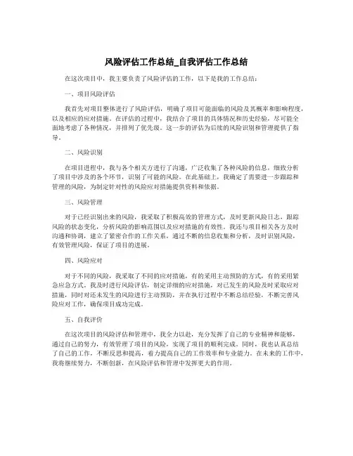 风险评估工作总结_自我评估工作总结