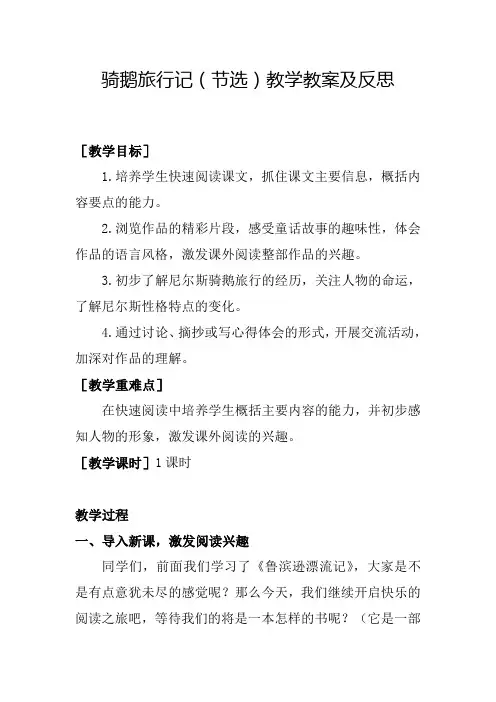 部编版小学语文六年级下册第二单元第六课《骑鹅旅行记(节选)》教学教案及反思