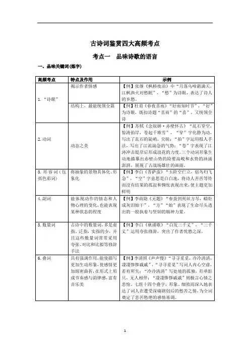 高中语文 高考古诗词鉴赏四大高频考点及答题模板