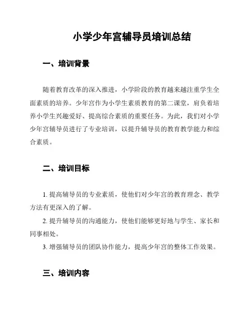 小学少年宫辅导员培训总结