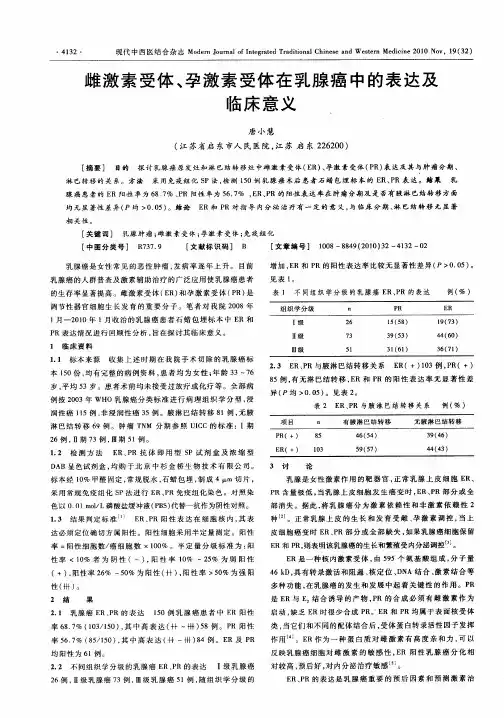 雌激素受体、孕激素受体在乳腺癌中的表达及临床意义