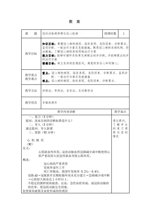 教案-西医综合14三年高职-冠心病2