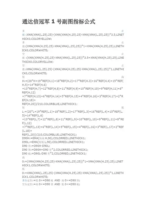 通达信冠军1号副图指标公式