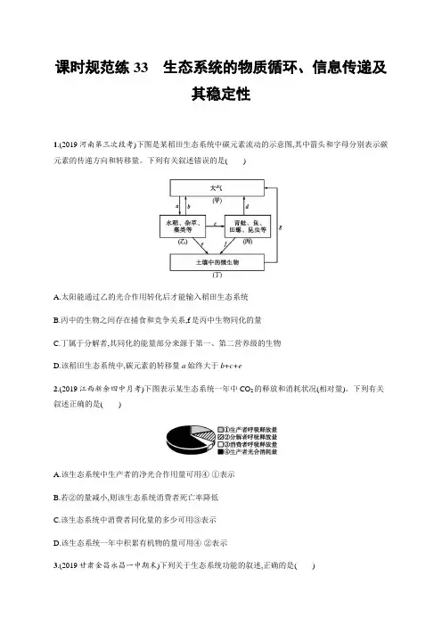 21高考人教生物一轮复习课时规范练33 生态系统的物质循环信息传递及其稳定性 含解析
