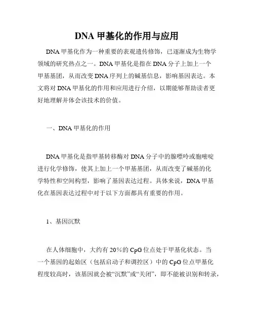 DNA甲基化的作用与应用