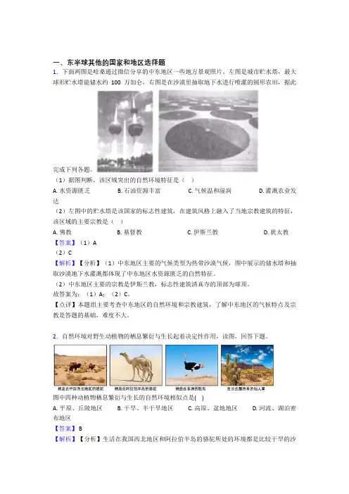 初中地理  东半球其他的国家和地区(含答案)