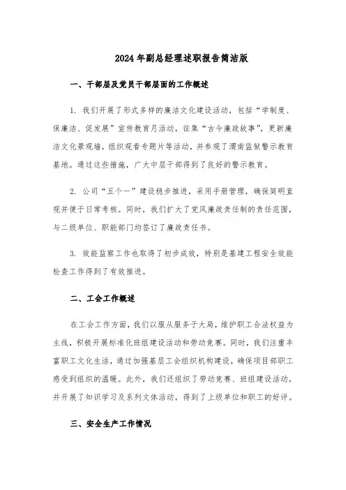 2024年副总经理述职报告简洁版（五篇）
