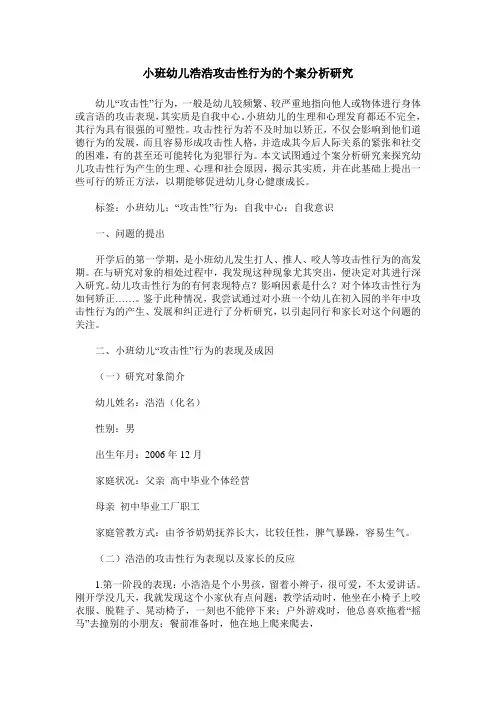 小班幼儿浩浩攻击性行为的个案分析研究