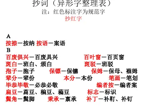 抄词(异形字整理表