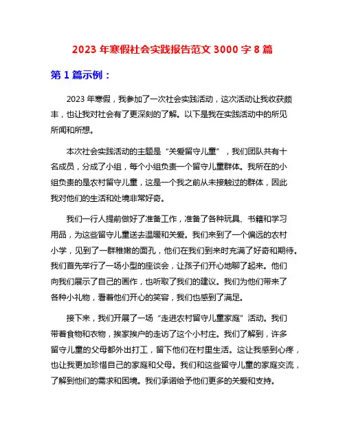 2023年寒假社会实践报告范文3000字8篇